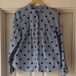 Blue and White Striped Polka Dot Blouse